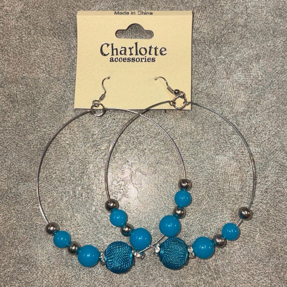 Turquoise and Silver Hoop Earrings